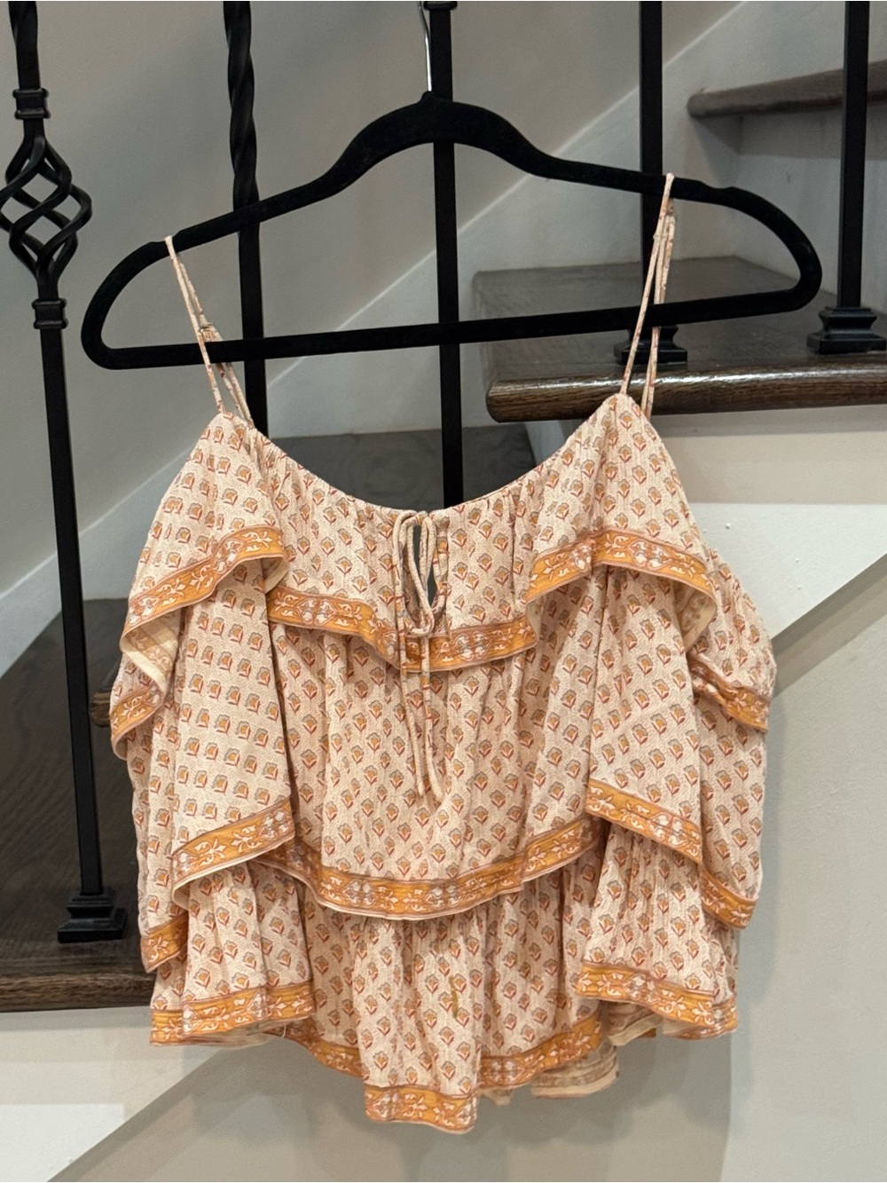 Revolution Peach and Cream Ruffle Tiered Spaghetti Strap Top